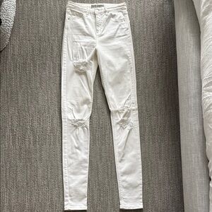 Topshop Women's White Long Distressed Jeans